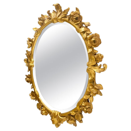 EstablishedLines Round Oval Gold Gilt Gesso Mirror Fine Detail Flowers and Leafs MINT!