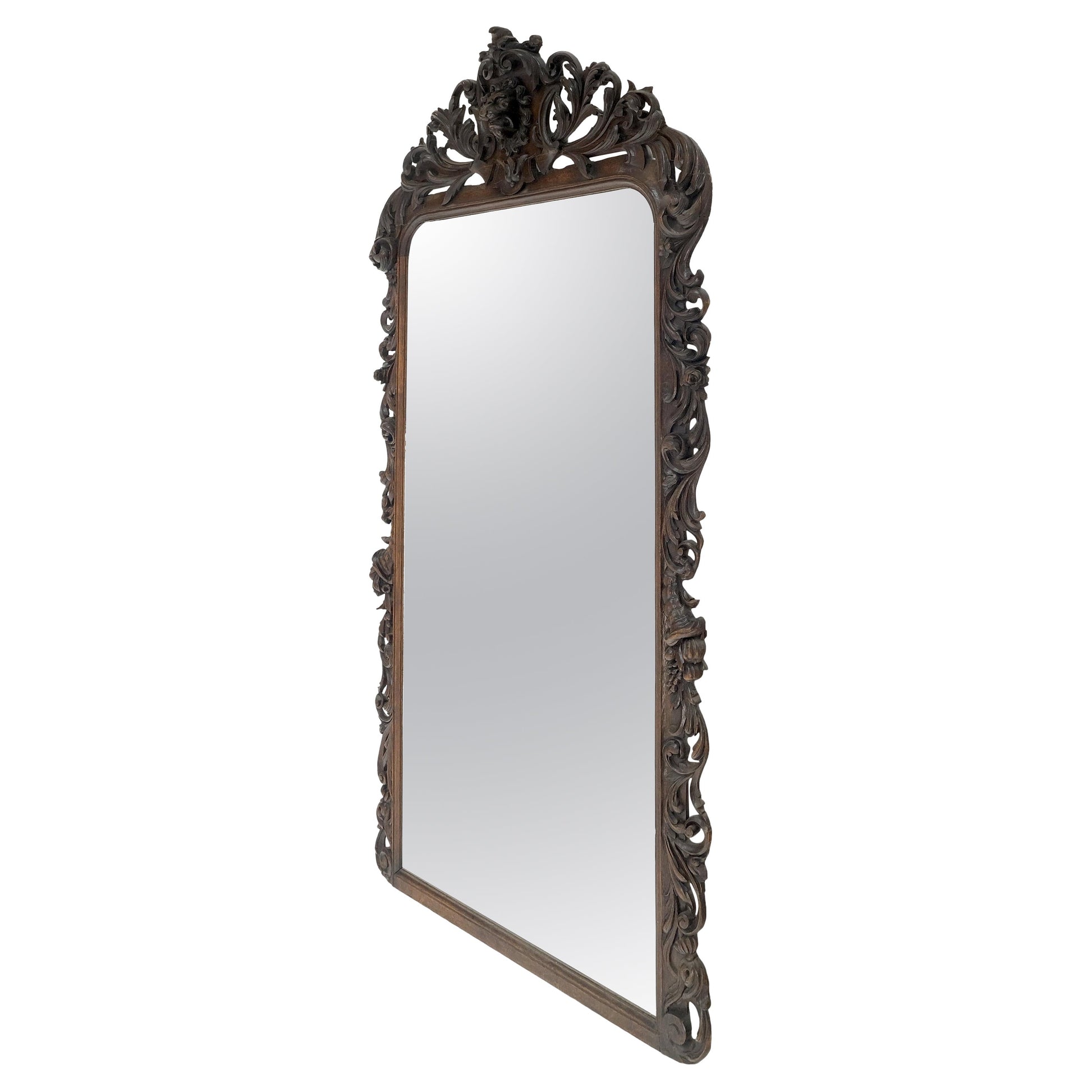 EstablishedLines North Winds Standing 8 Feet Tall Heavily Carved Oak Floor Wall Mirror Clean!