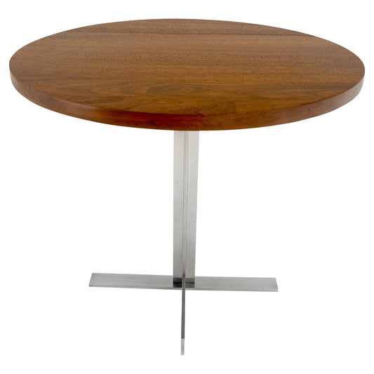 EstablishedLines Solid Walnut Round Top Brushed Machined Stainless Steel Base Side End Table Stan