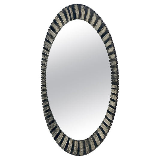 EstablishedLines Oval Silver Gilt Composite Scallop Motif Wall Mirror Mid Century Modern