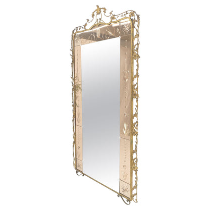 EstablishedLines Large Standing 9' Tall Forged Gold Gilt Metal Leafs & Flowers Mirror CLEAN!