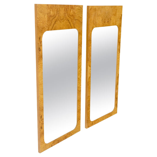 EstablishedLines Pair Burl Walnut Mid Century Modern Milo Baughman Rectangle Wall Mirrors MINT!