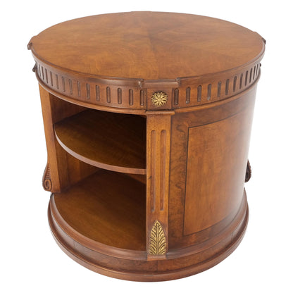 EstablishedLines Henredon Burl Walnut Round Center Lamp Side Occasional Table Stand Shelves Mint!