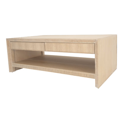 Cerused White Oak Two Drawers One Shelf Mid Century Modern Coffee Table MINT!