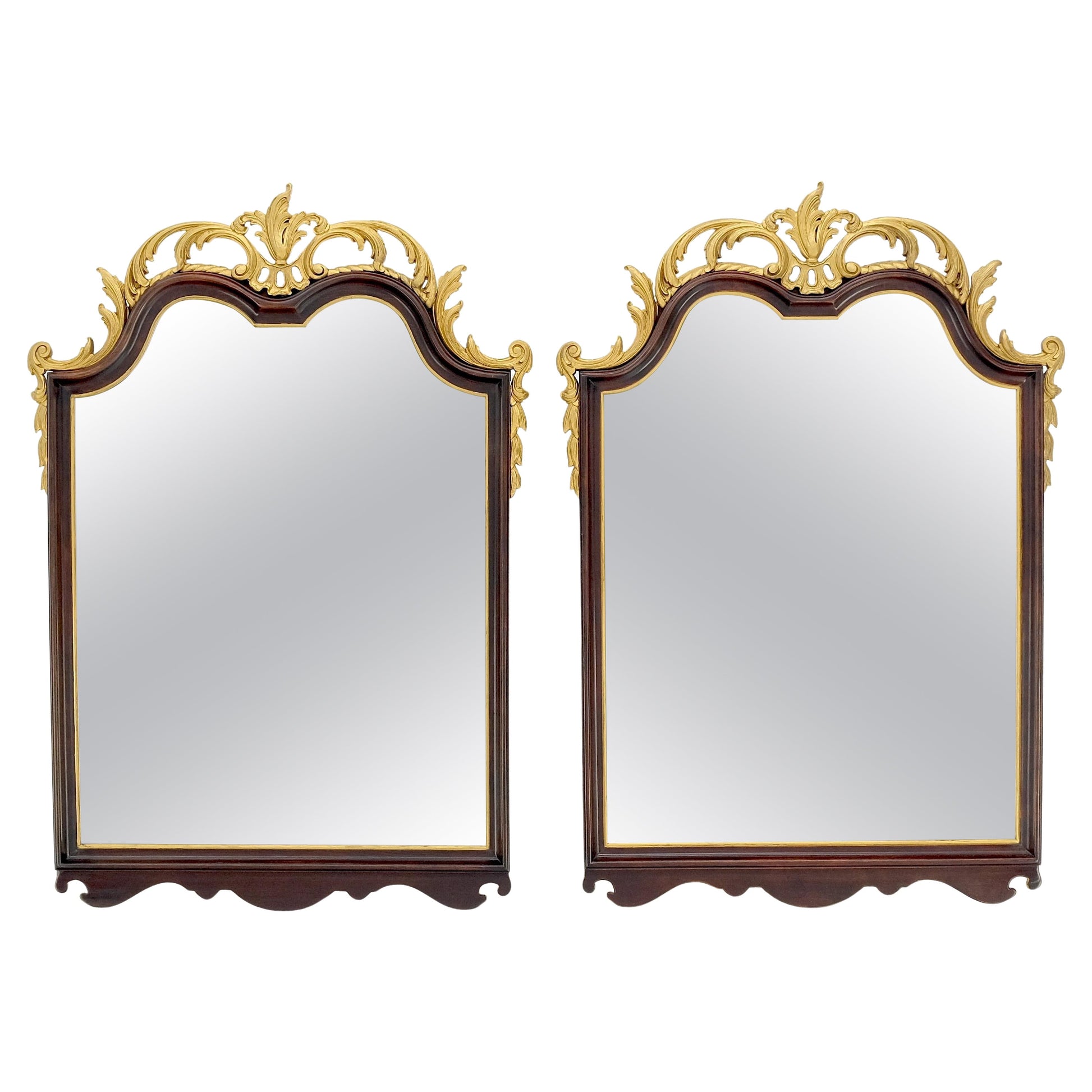 EstablishedLines Pair of Neoclassical Chippendale Carved Gold Gilt Mahogany Wall Mirrors MINT!