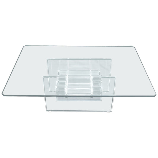 EstablishedLines Mid Century Thick Polished Lucite Rectangle Glass Top Coffee Center Table MINT!