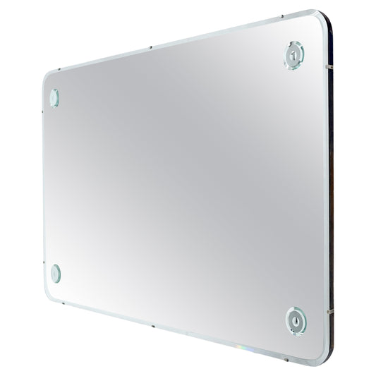 EstablishedLines Swedish 1950's Beveled Rectangle Rounded Corners Decorative Rosettes Wall Mirror