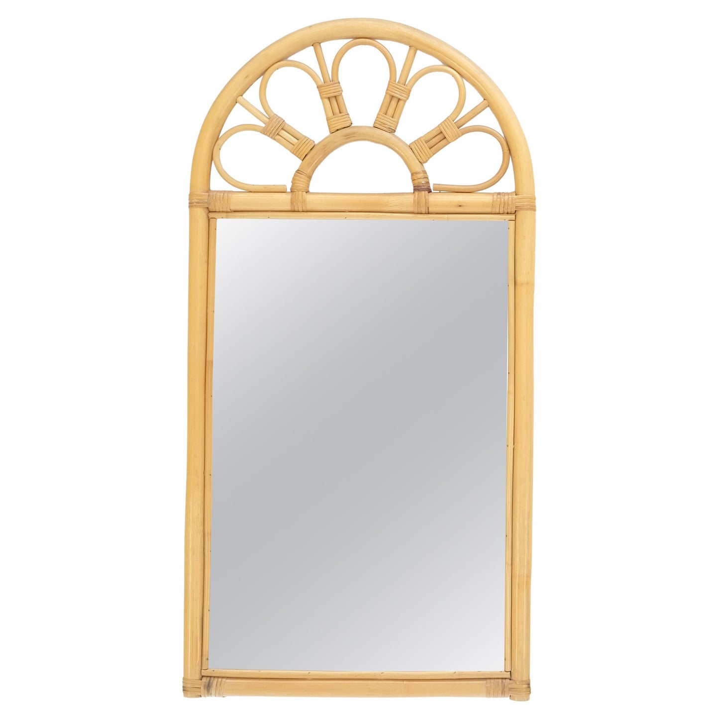 EstablishedLines Blond Bamboo Ratan Dome Top Shape Mid Century Modern Wall Mirror MINT!