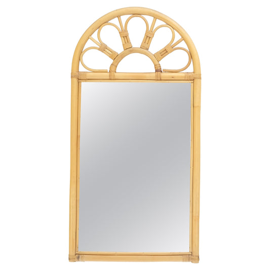 EstablishedLines Blond Bamboo Ratan Dome Top Shape Mid Century Modern Wall Mirror MINT!