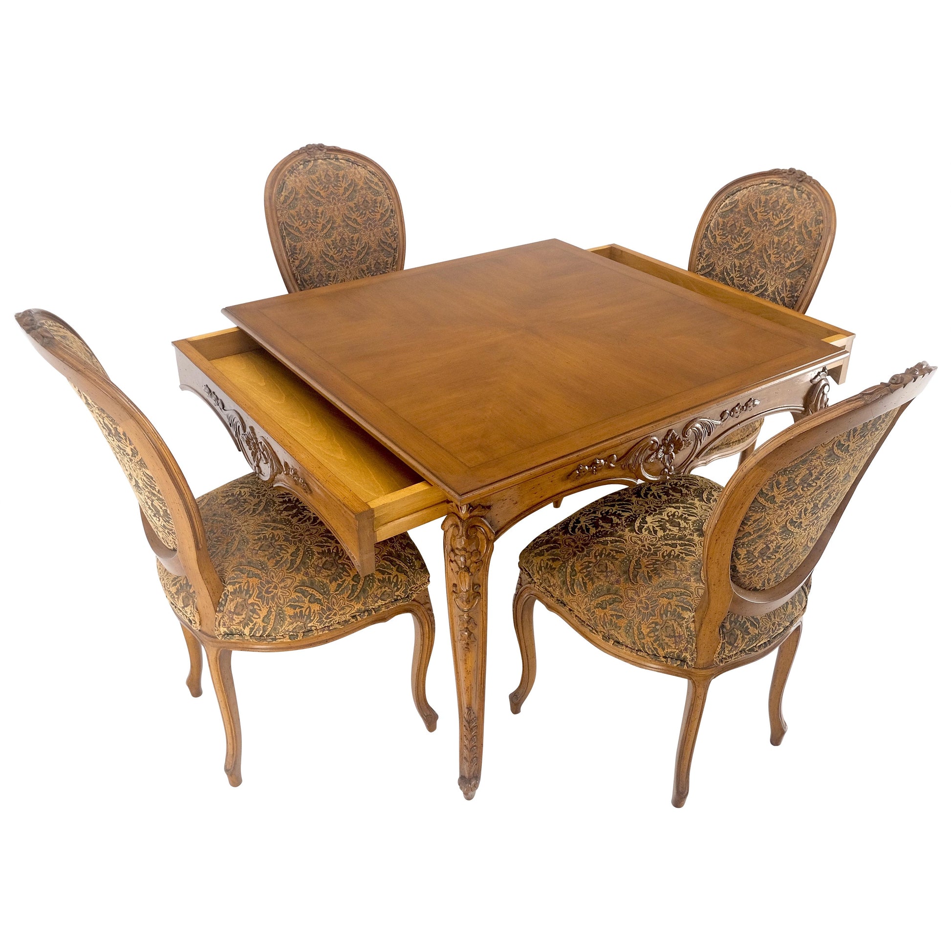 EstablishedLines Country French Carved Italian Two Drawers Dining Game Table 4 Chairs Set MINT!