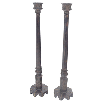 EstablishedLines Pair of Large 49" Tall Patinated Copper Art Deco Floor Candlesticks MINT!