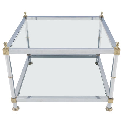 EstablishedLines Italian MCM Chrome Brass Smoked Glass 30" Square Side End Lamp Table Stand MINT!