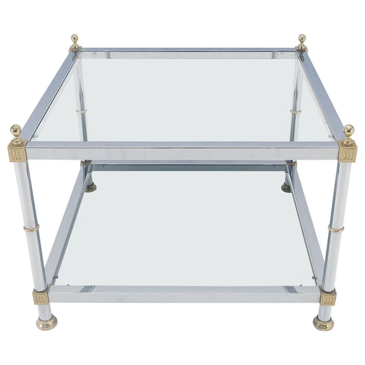EstablishedLines Italian MCM Chrome Brass Smoked Glass 30" Square Side End Lamp Table Stand MINT!