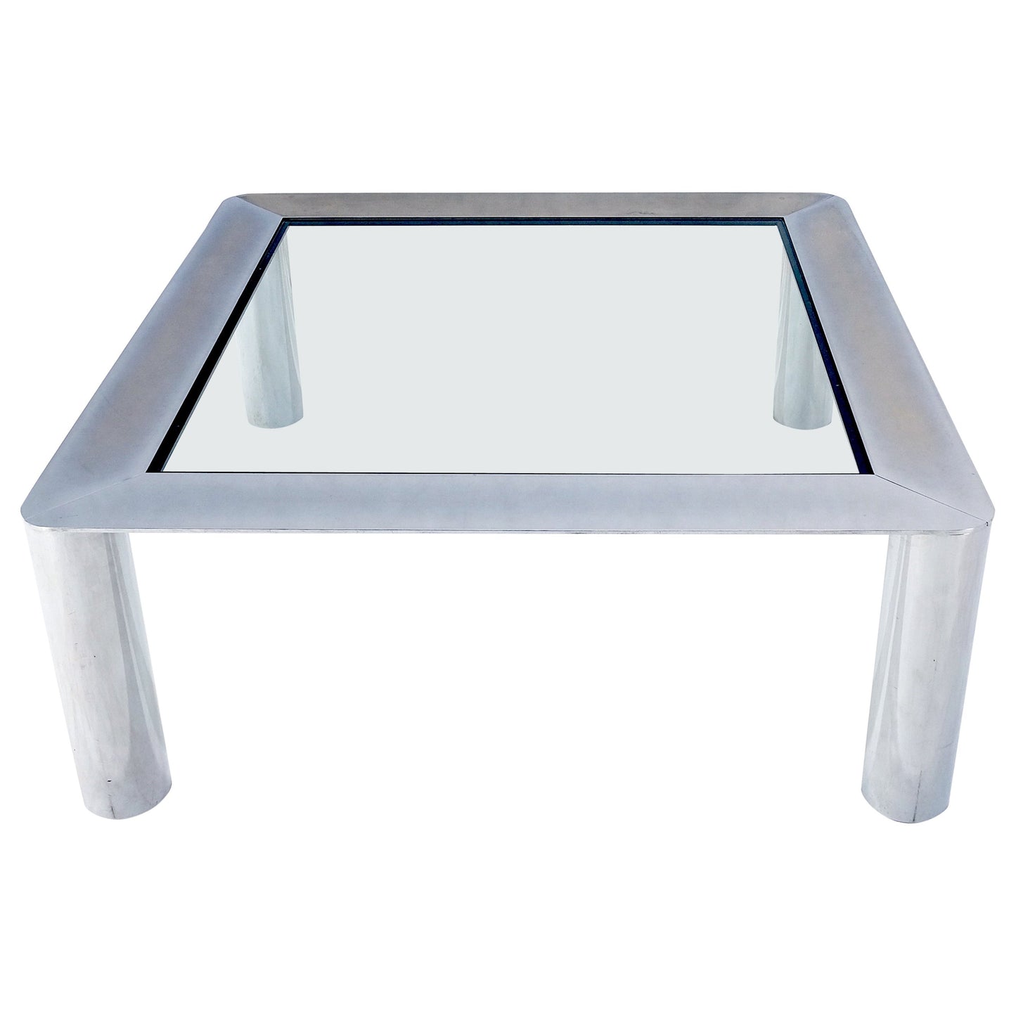 EstablishedLines Bauhaus Polished Stainless Steel Chrome 36" Square Glass Top Coffee Table  MINT!
