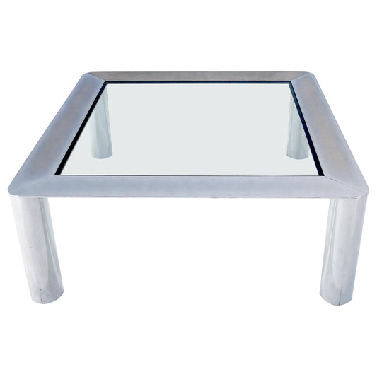 EstablishedLines Bauhaus Polished Stainless Steel Chrome 36" Square Glass Top Coffee Table  MINT!
