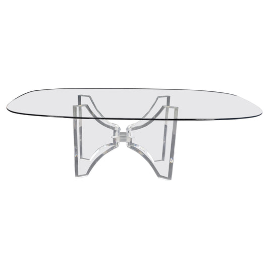 Oval Boat Shape Glass Top Butterfly Lucite Base 88" Long Dining Conference Table