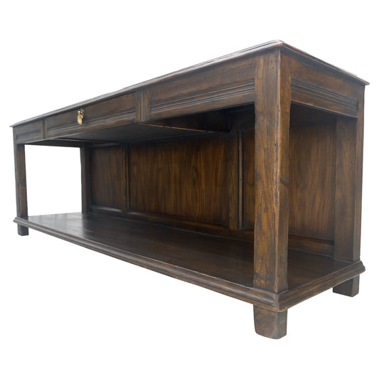 EstablishedLines Finished Back Solid Oak c1970s 78" Long One Drawer Console Sofa Table MINT