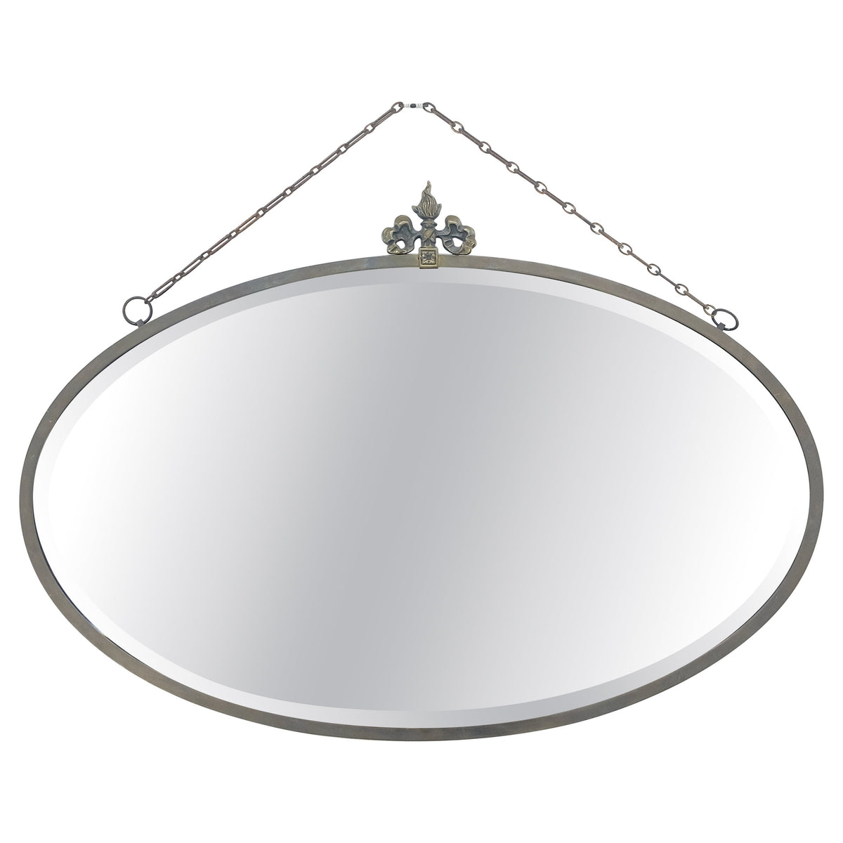 Art Deco Nouveau Style Oval c1920s Metal Pewter Frame Bevelled Wall Mirror MINT