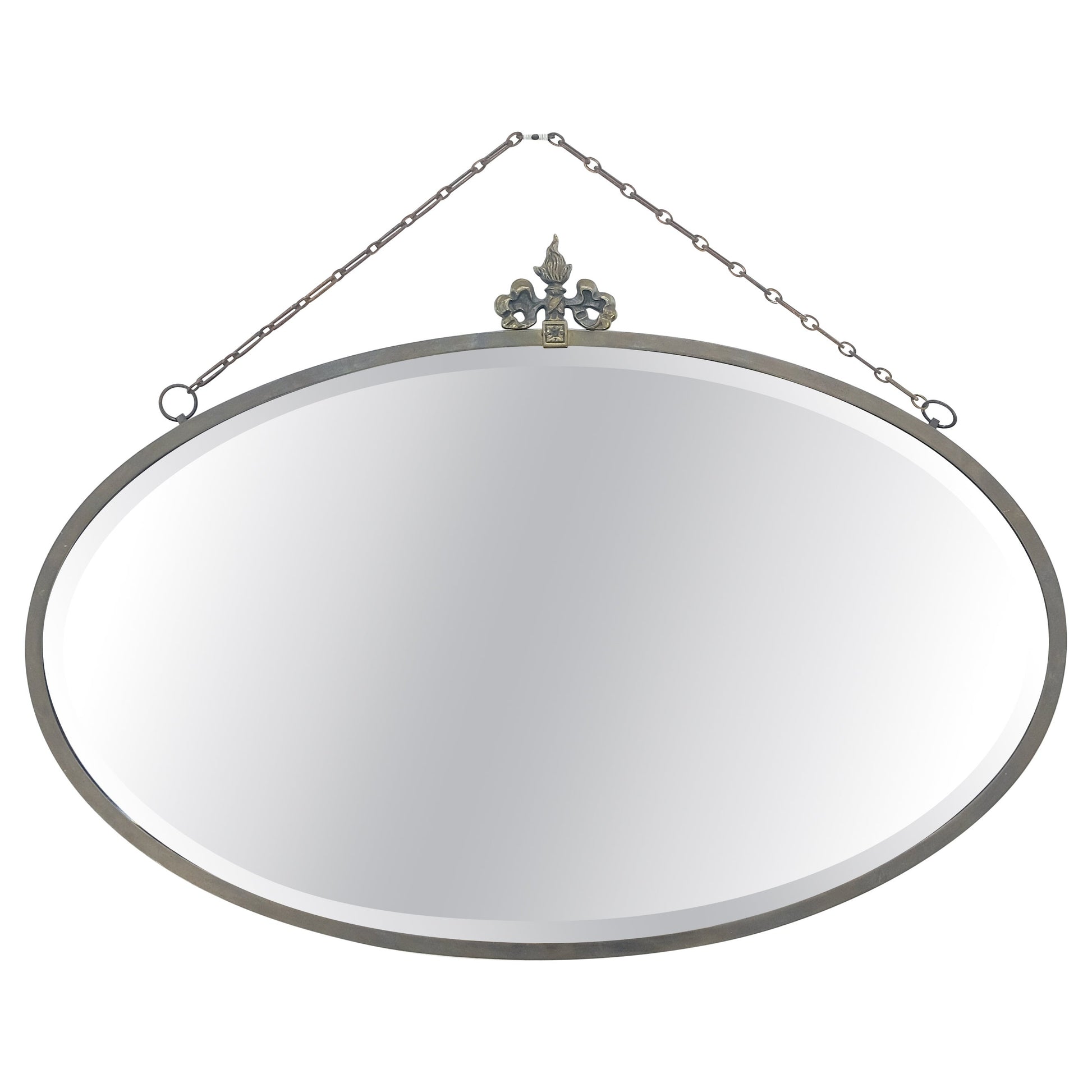 EstablishedLines Art Deco Nouveau Style Oval c1920s Metal Pewter Frame Bevelled Wall Mirror MINT