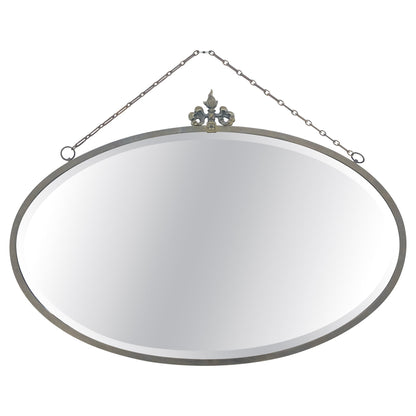 EstablishedLines Art Deco Nouveau Style Oval c1920s Metal Pewter Frame Bevelled Wall Mirror MINT