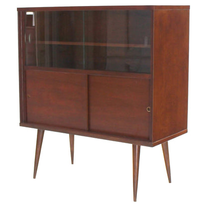Mid-Century Modern Walnut Cabinet with Sliding Glass Doors