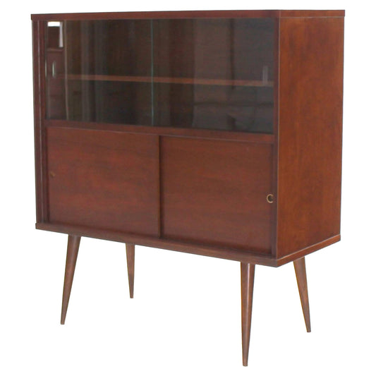 Mid-Century Modern Walnut Cabinet with Sliding Glass Doors