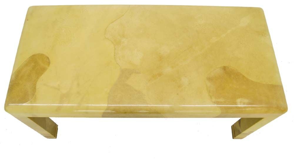 EstablishedLines Mid-Century Modern Lacquered Goat Skin Parchment Coffee Table Brass Feet MINT