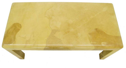 EstablishedLines Mid-Century Modern Lacquered Goat Skin Parchment Coffee Table Brass Feet MINT