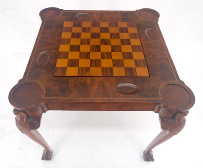 EstablishedLines Leather Top Chippendale Style Ball & Claw Feet Backgammon Chess Game Table MINT!