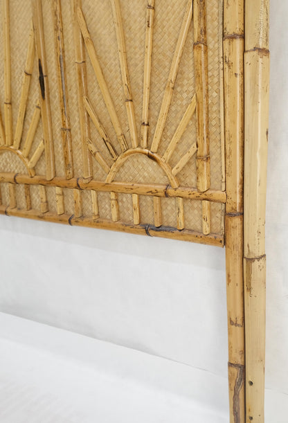 EstablishedLines Burnt Bamboo & Grasscloth Sun Burst Pattern Queen Size Headboard Bed MINT