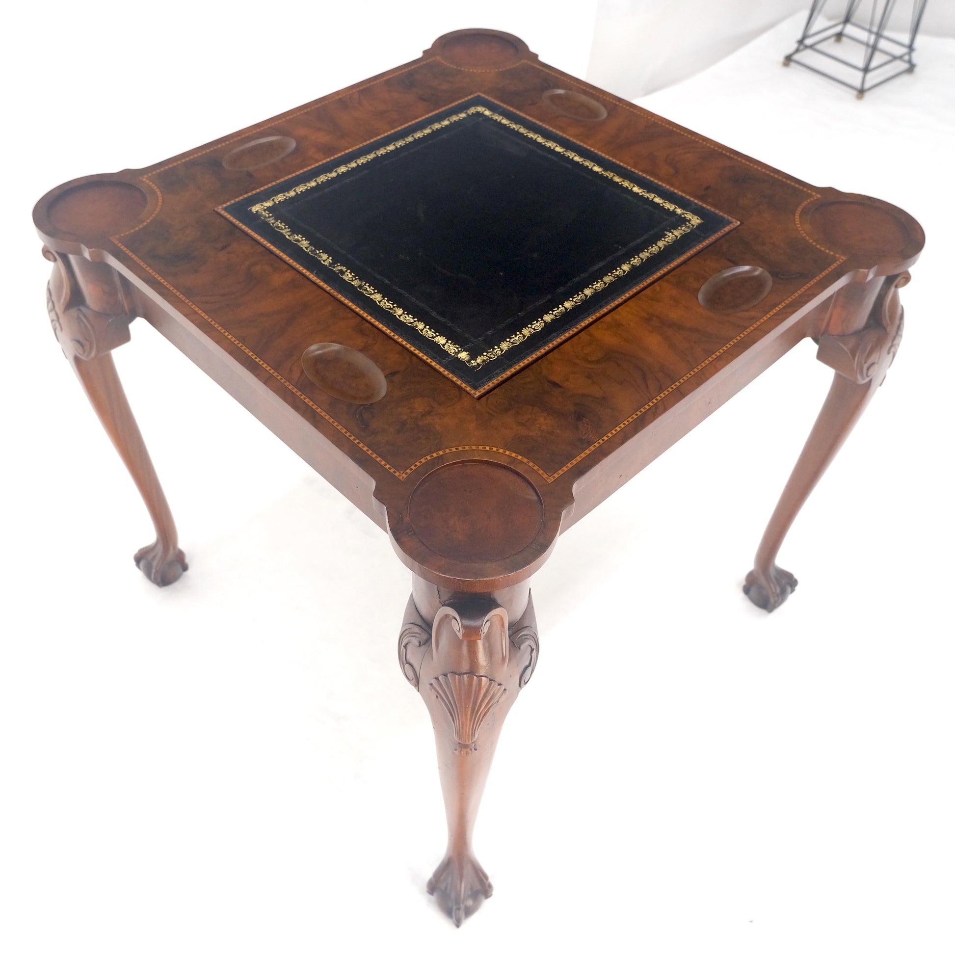 EstablishedLines Leather Top Chippendale Style Ball & Claw Feet Backgammon Chess Game Table MINT!
