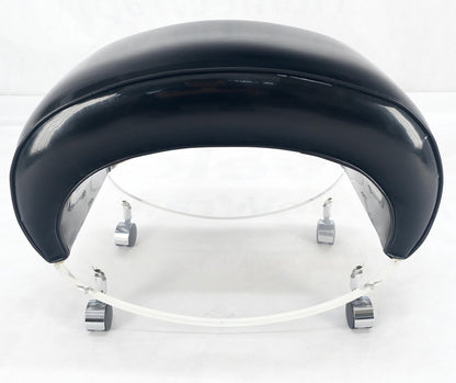 EstablishedLines Futuristic Black Patent Leather Upholstery Oval Lucite Base Bench on Wheel MINT