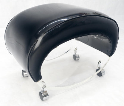 EstablishedLines Futuristic Black Patent Leather Upholstery Oval Lucite Base Bench on Wheel MINT