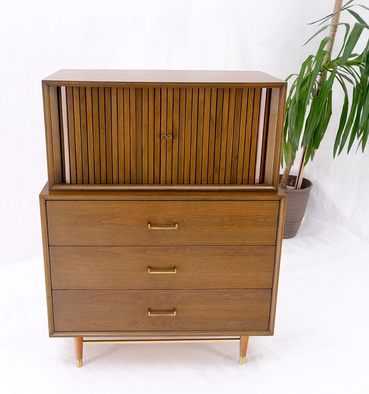 EstablishedLines American Walnut Two Part Dresser High Chest W Tambour Door Compartment Mint!