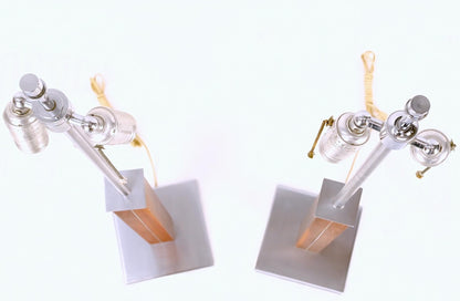 EstablishedLines Pair Walter Von Nessen for Nessen Studios Walnut Inlaid Chrome Tower Table Lamp