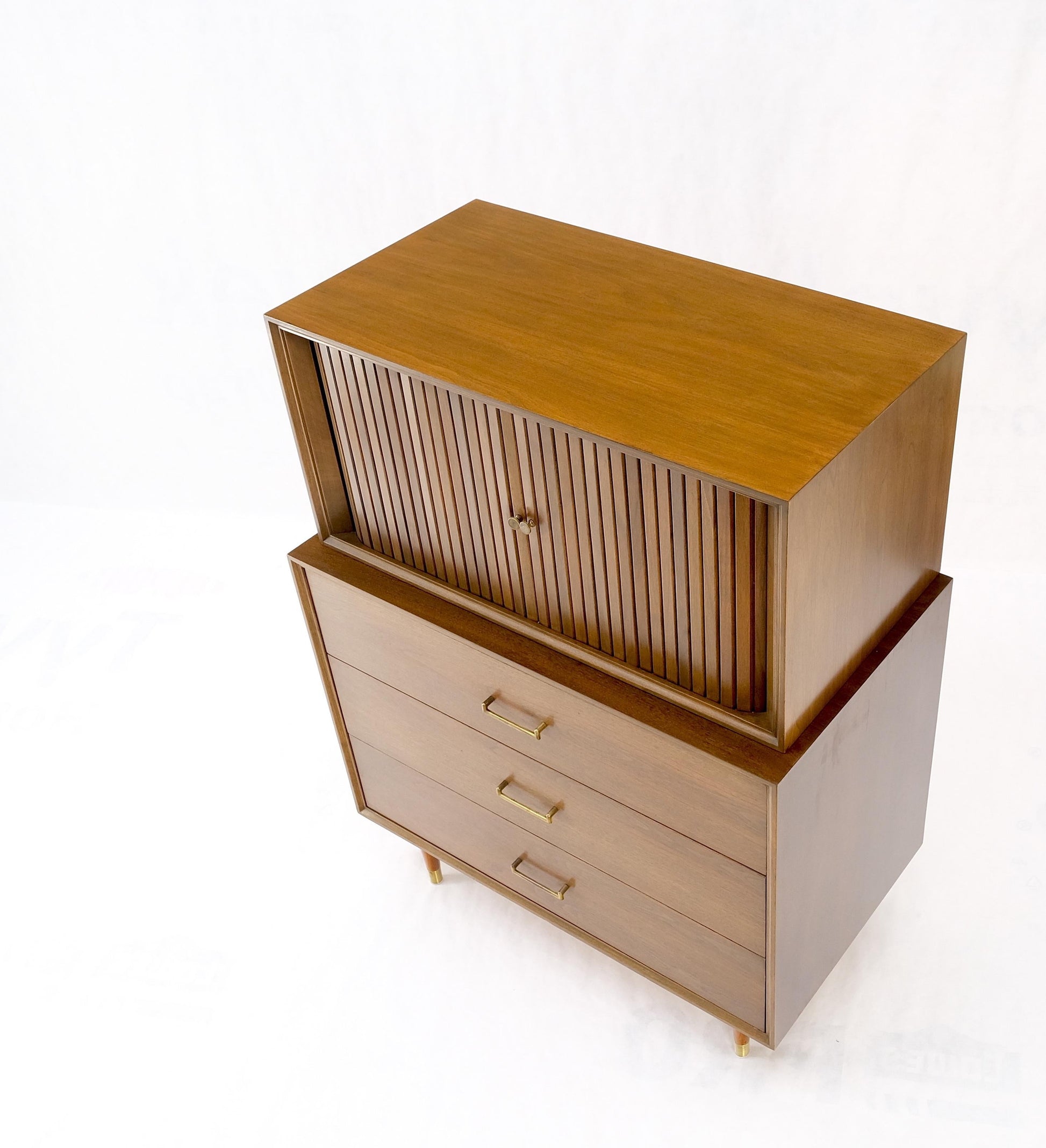 EstablishedLines American Walnut Two Part Dresser High Chest W Tambour Door Compartment Mint!