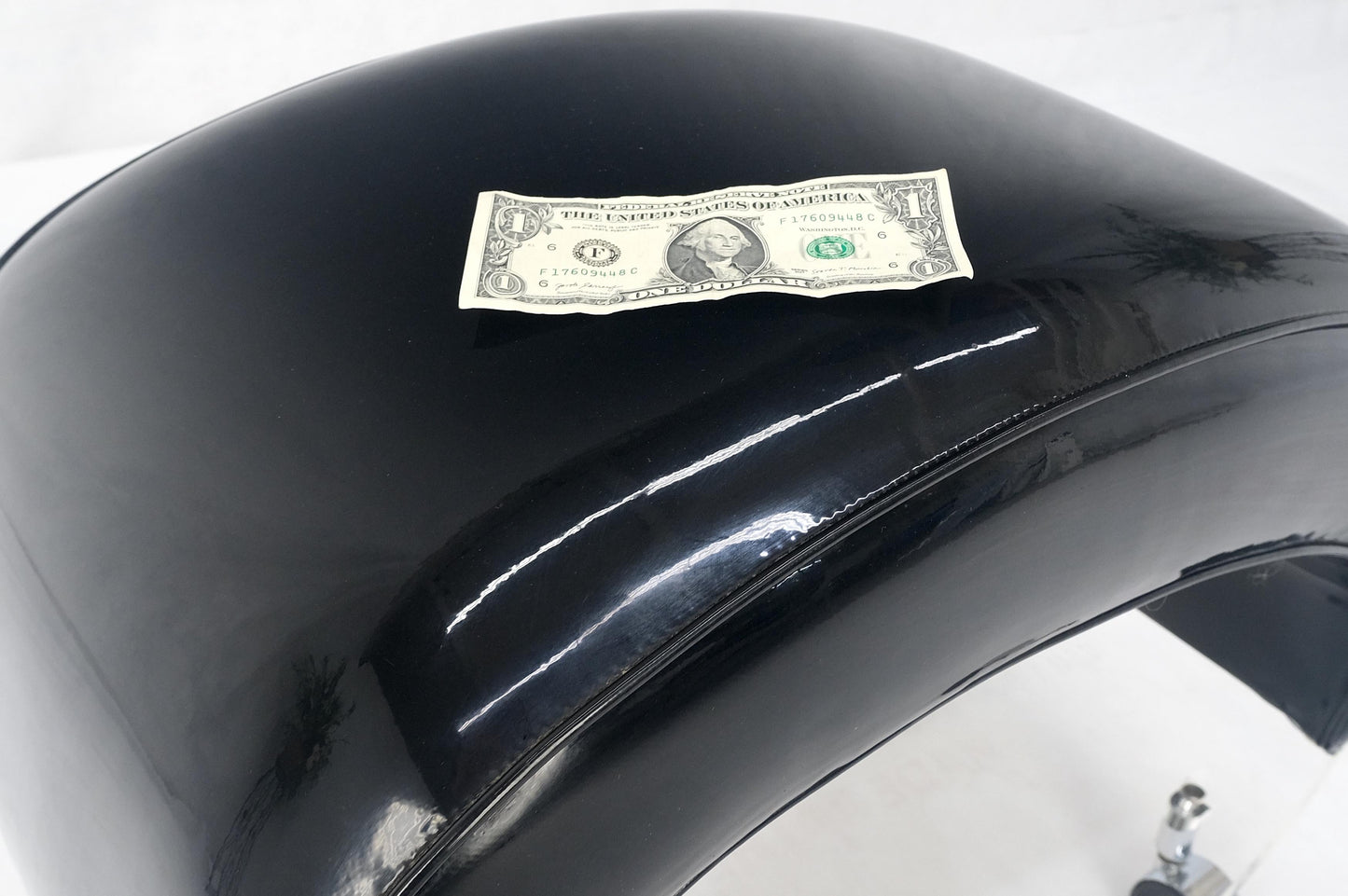 EstablishedLines Futuristic Black Patent Leather Upholstery Oval Lucite Base Bench on Wheel MINT