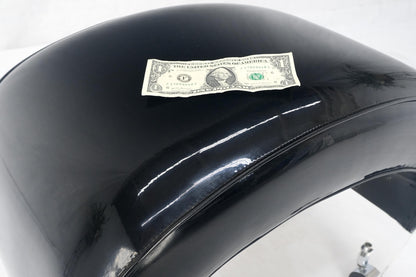 EstablishedLines Futuristic Black Patent Leather Upholstery Oval Lucite Base Bench on Wheel MINT