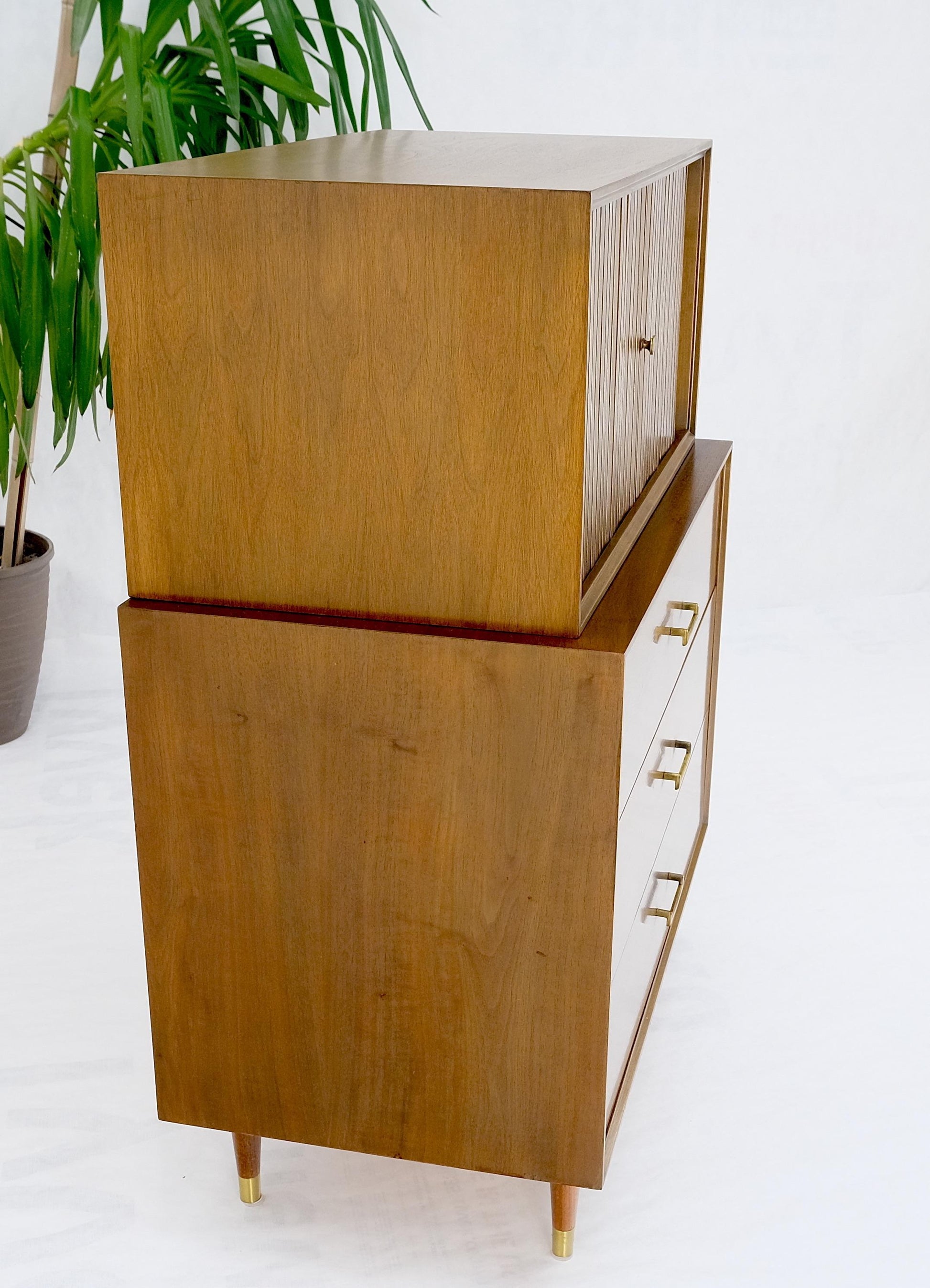 EstablishedLines American Walnut Two Part Dresser High Chest W Tambour Door Compartment Mint!