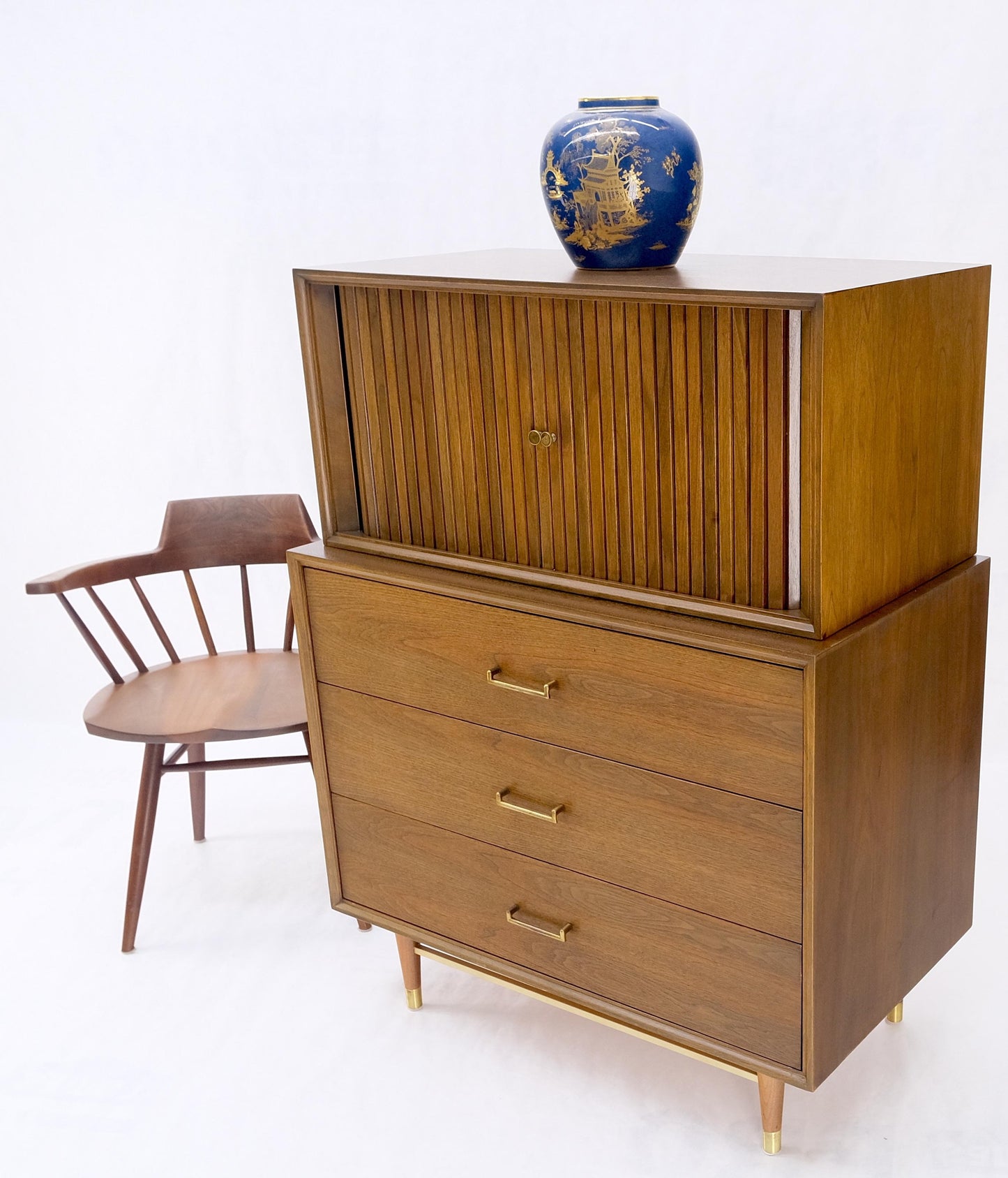 EstablishedLines American Walnut Two Part Dresser High Chest W Tambour Door Compartment Mint!