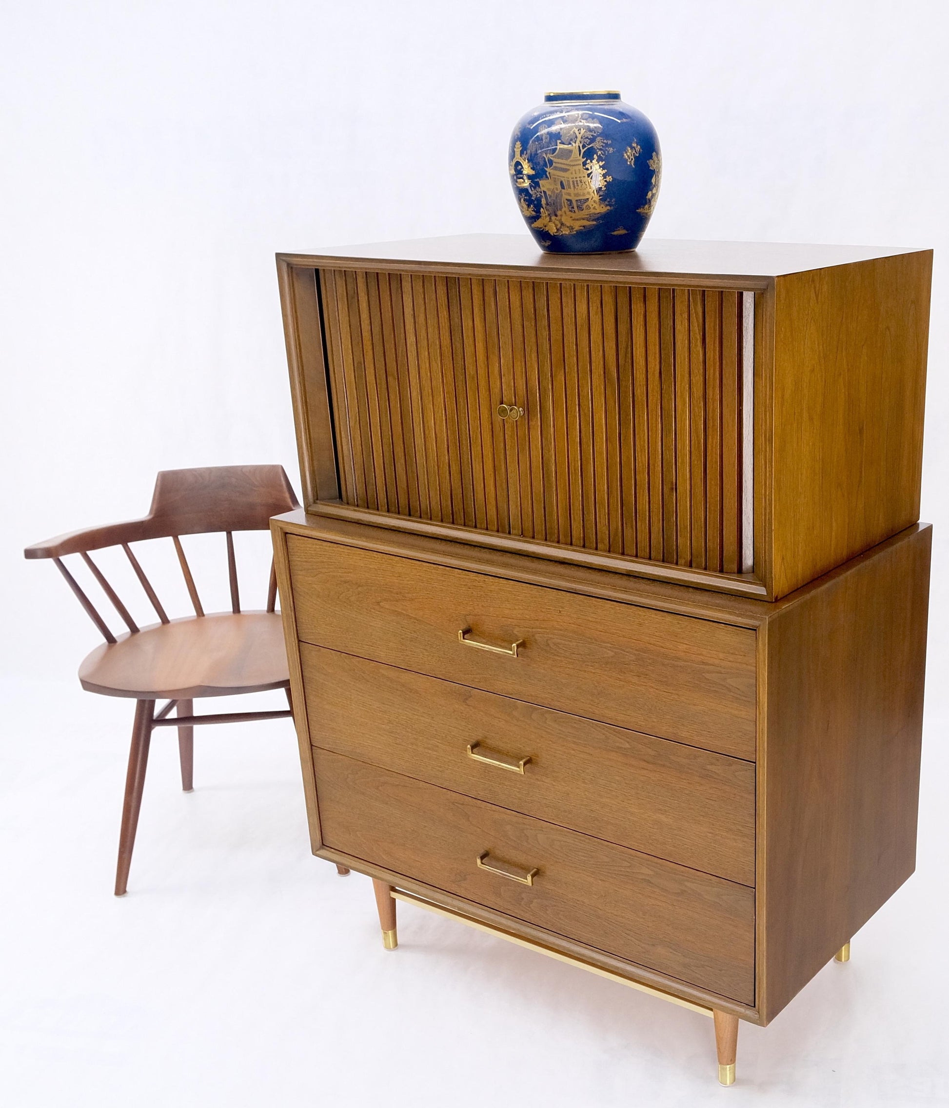 EstablishedLines American Walnut Two Part Dresser High Chest W Tambour Door Compartment Mint!