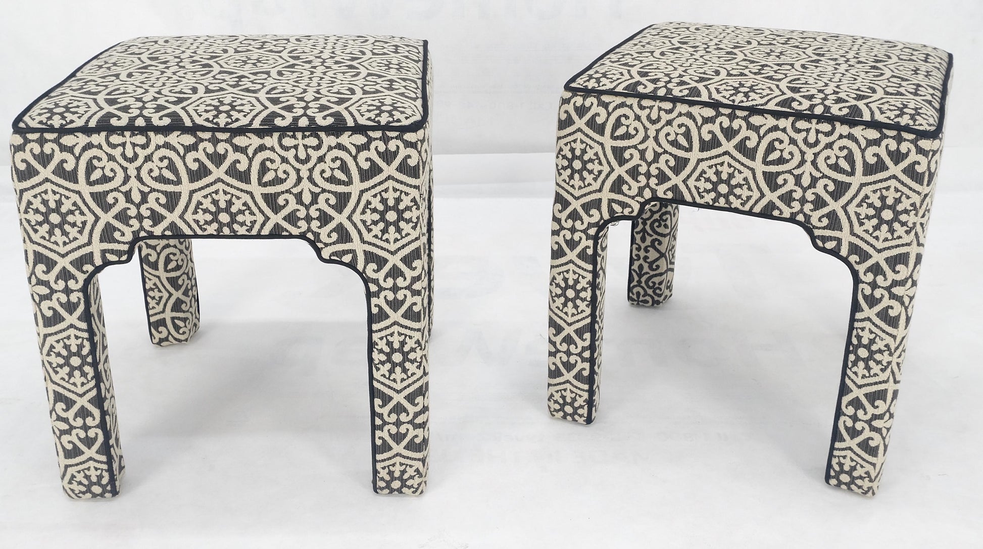 EstablishedLines Pair of Square Upholstered Black & White Benches in Style of Billy Baldwin