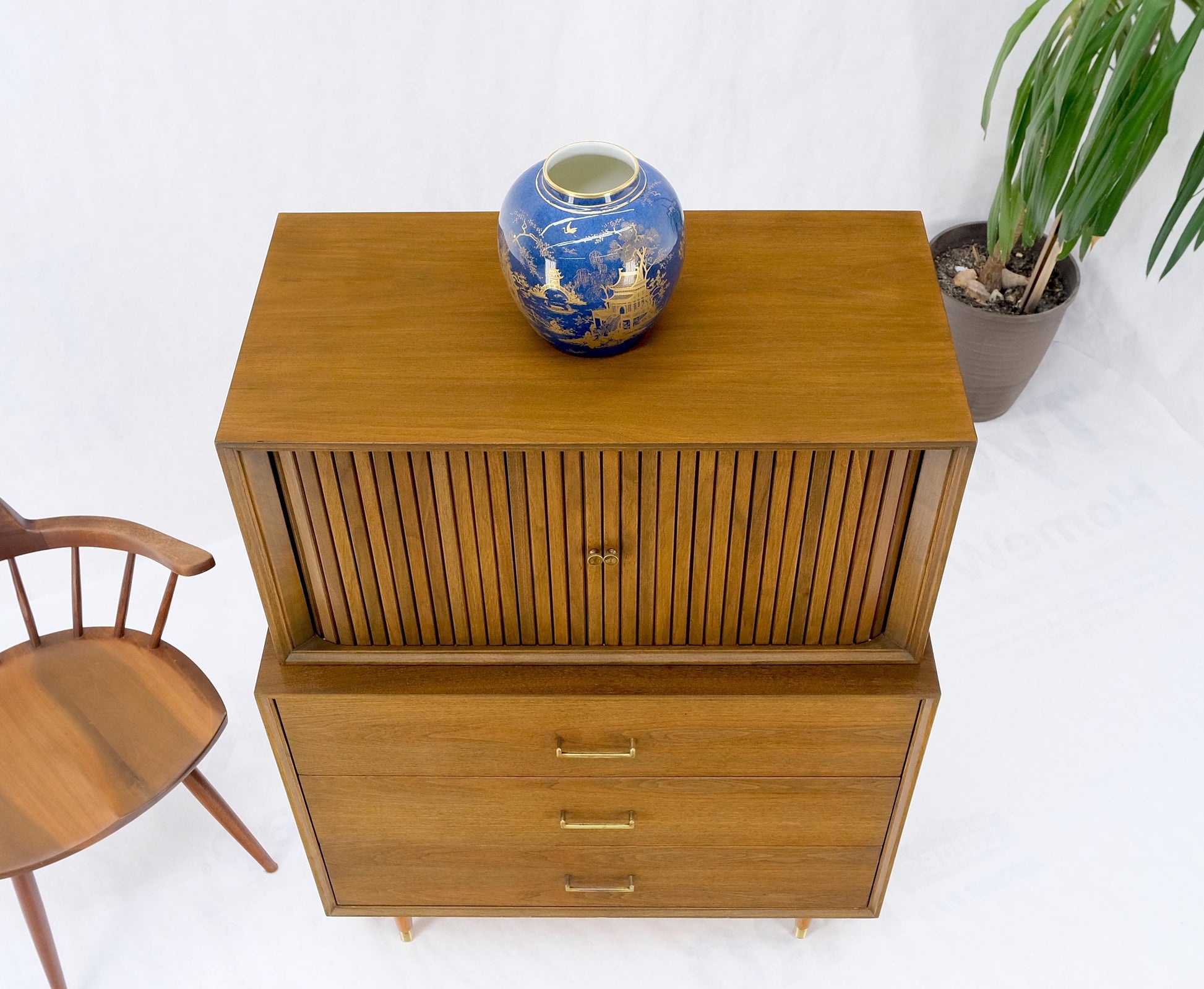 EstablishedLines American Walnut Two Part Dresser High Chest W Tambour Door Compartment Mint!