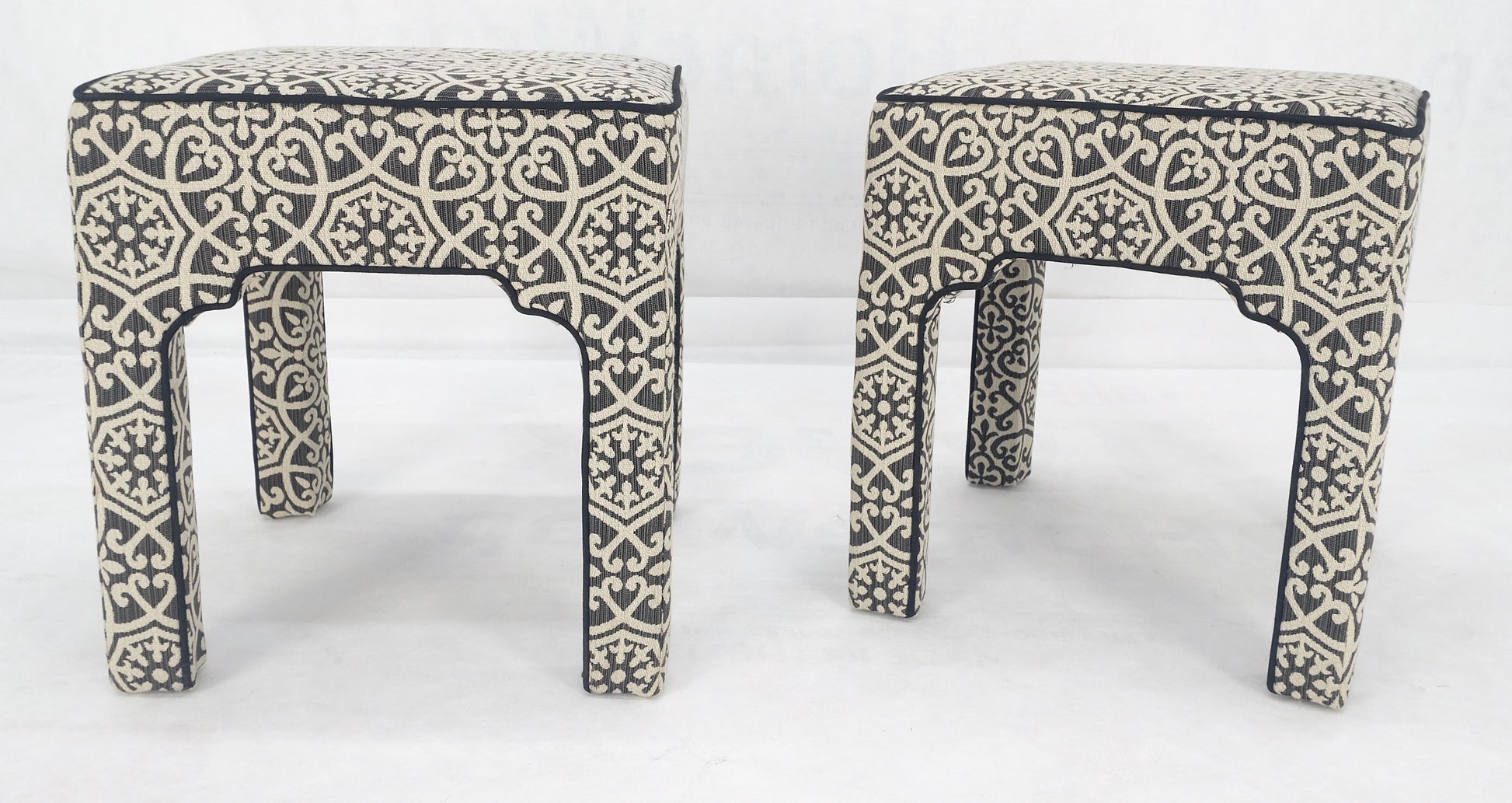 EstablishedLines Pair of Square Upholstered Black & White Benches in Style of Billy Baldwin