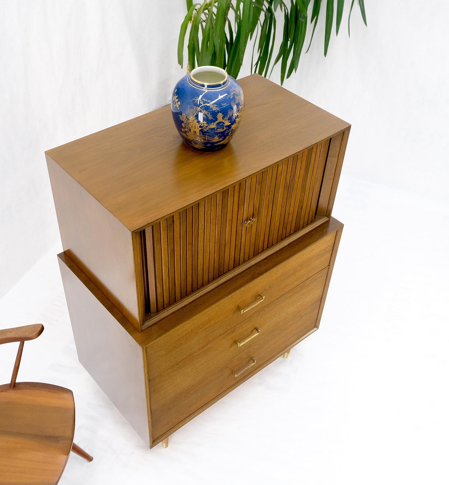 EstablishedLines American Walnut Two Part Dresser High Chest W Tambour Door Compartment Mint!