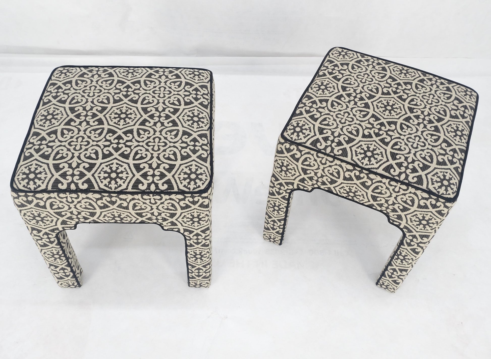 EstablishedLines Pair of Square Upholstered Black & White Benches in Style of Billy Baldwin