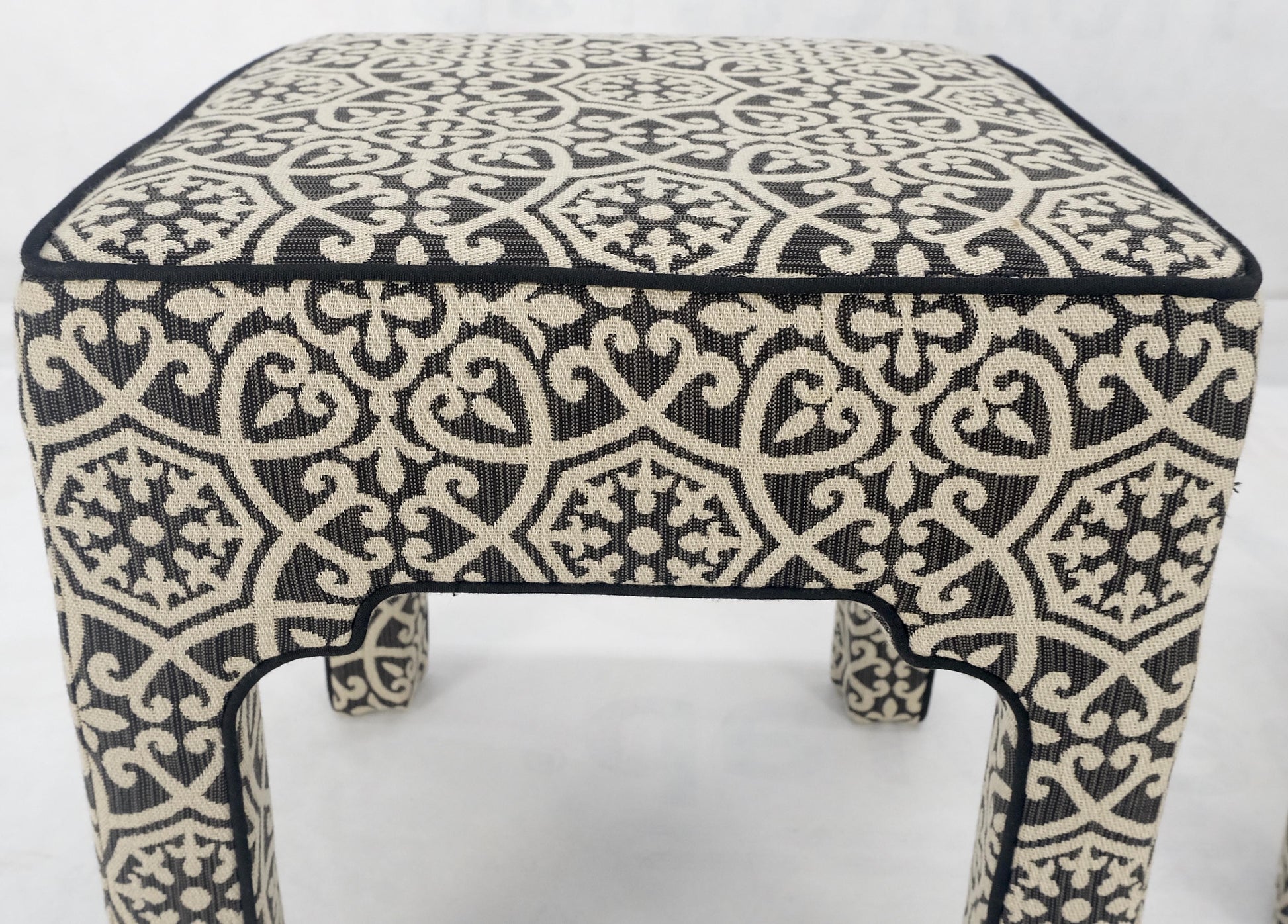 EstablishedLines Pair of Square Upholstered Black & White Benches in Style of Billy Baldwin