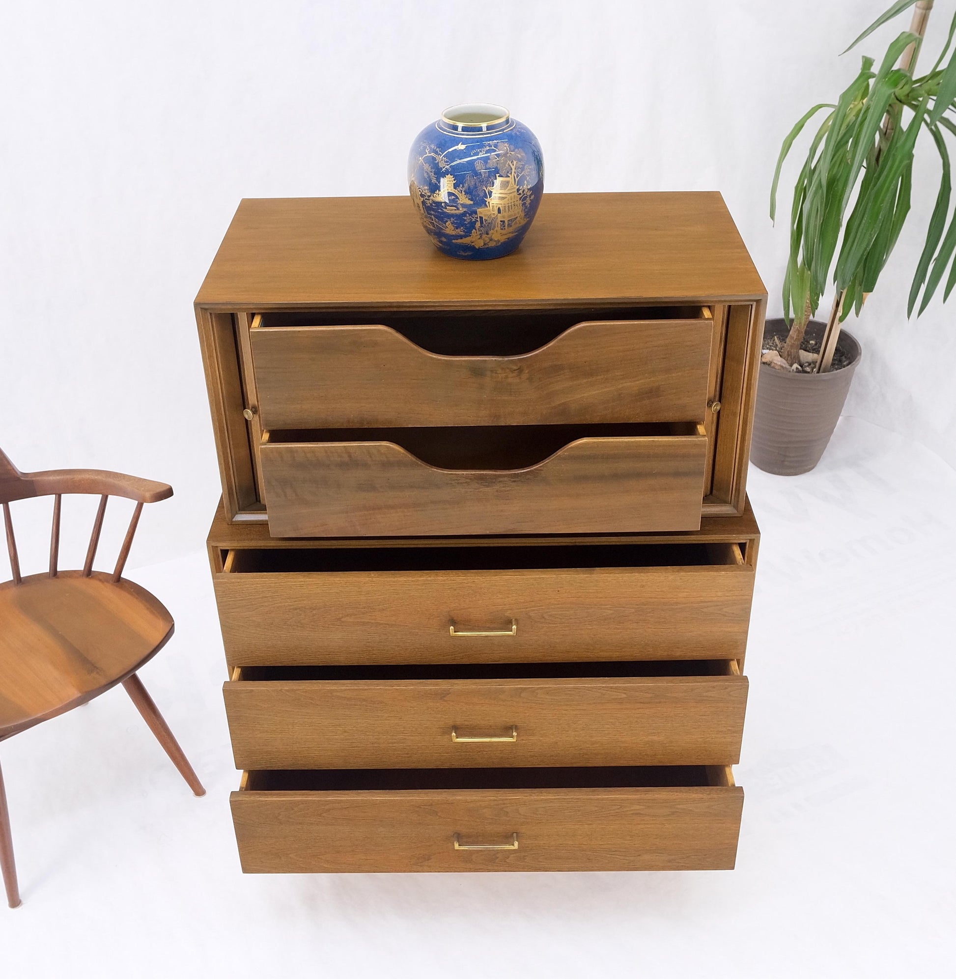 EstablishedLines American Walnut Two Part Dresser High Chest W Tambour Door Compartment Mint!