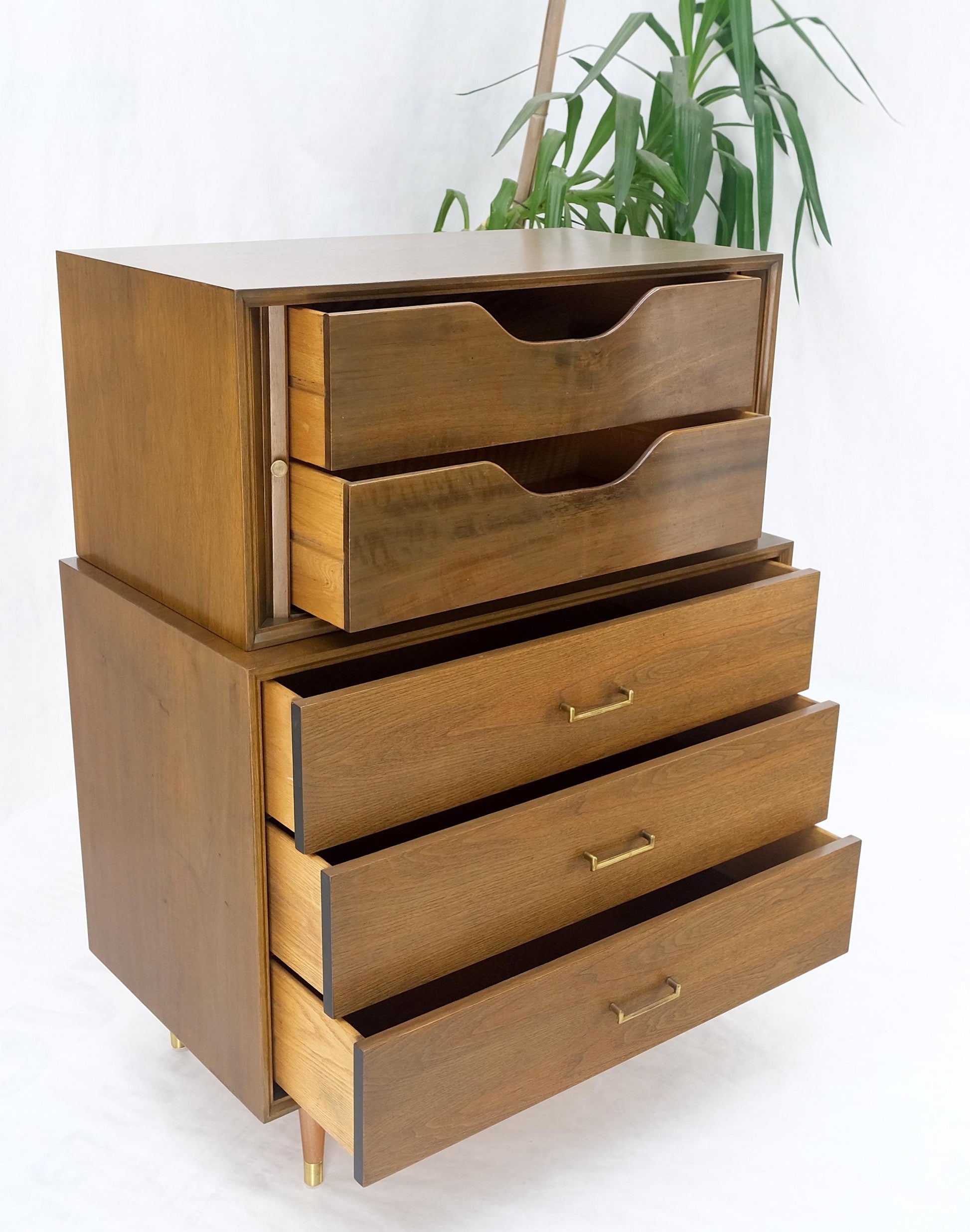 EstablishedLines American Walnut Two Part Dresser High Chest W Tambour Door Compartment Mint!
