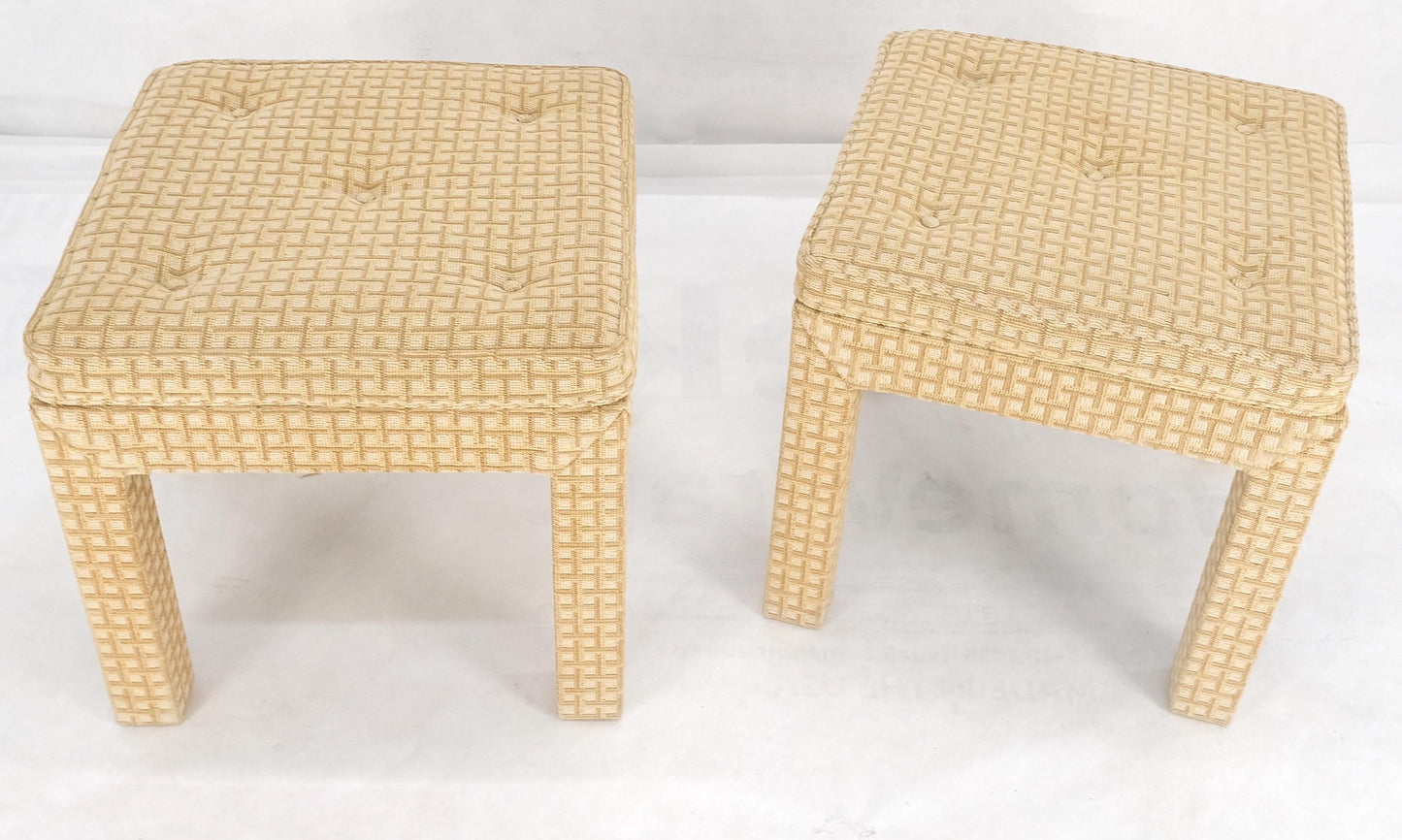 EstablishedLines Pair of Square Upholstered Cream & White Benches in Style of Billy Baldwin MINT